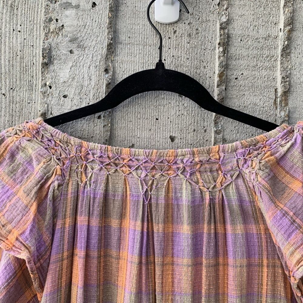 Free People Amelie Mini Dress Tiered Gauzy Plaid Picnic Prairie Western Boho XS - Picture 5 of 12
